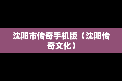 沈阳市传奇手机版（沈阳传奇文化）