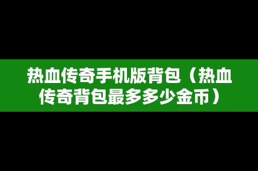 热血传奇手机版背包（热血传奇背包最多多少金币）