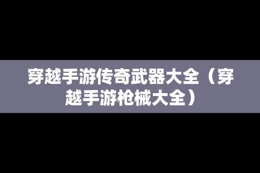穿越手游传奇武器大全（穿越手游枪械大全）