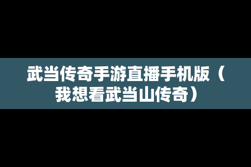 武当传奇手游直播手机版（我想看武当山传奇）