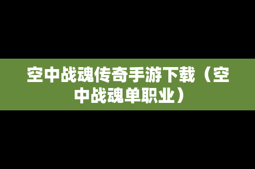 空中战魂传奇手游下载（空中战魂单职业）