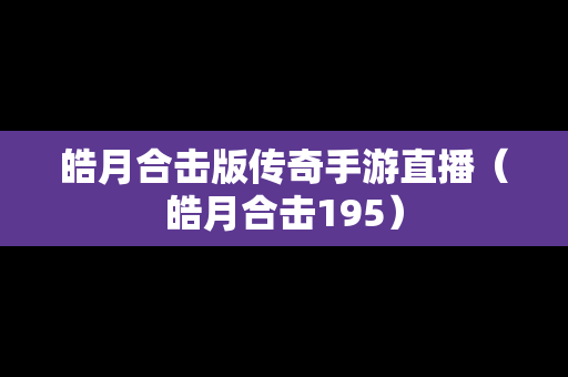 皓月合击版传奇手游直播（皓月合击195）