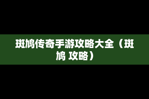 斑鸠传奇手游攻略大全（斑鸠 攻略）
