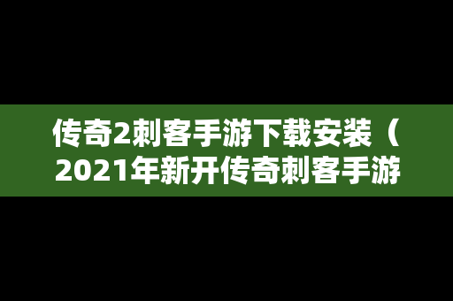 传奇2刺客手游下载安装（2021年新开传奇刺客手游）
