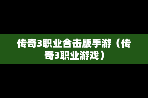传奇3职业合击版手游（传奇3职业游戏）