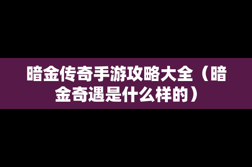 暗金传奇手游攻略大全（暗金奇遇是什么样的）