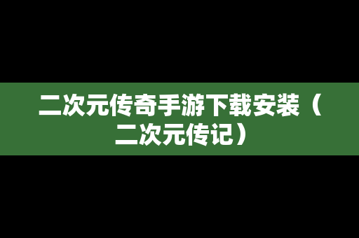 二次元传奇手游下载安装（二次元传记）