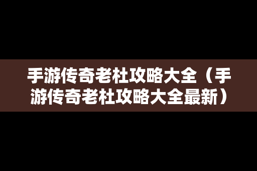 手游传奇老杜攻略大全（手游传奇老杜攻略大全最新）