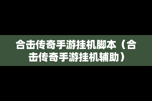 合击传奇手游挂机脚本（合击传奇手游挂机辅助）