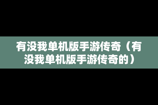有没我单机版手游传奇（有没我单机版手游传奇的）